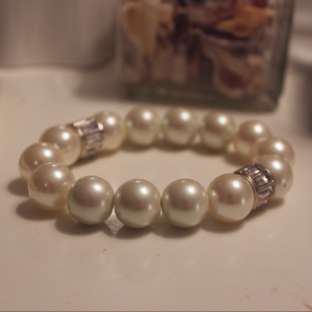 Faux Pearl And Diamond Bracelet